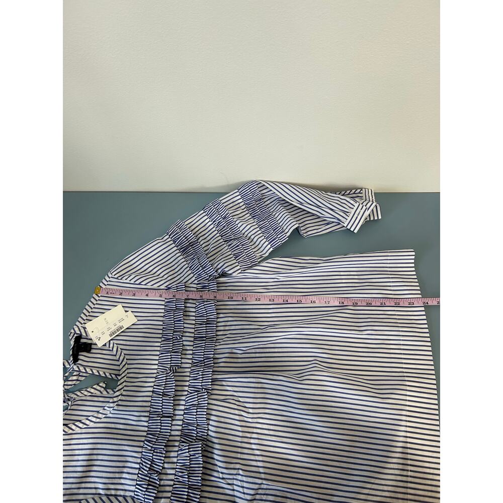 J, Crew NWT blouse size 6 blue white striped cotton ruffles tie - Picture 10 of 10